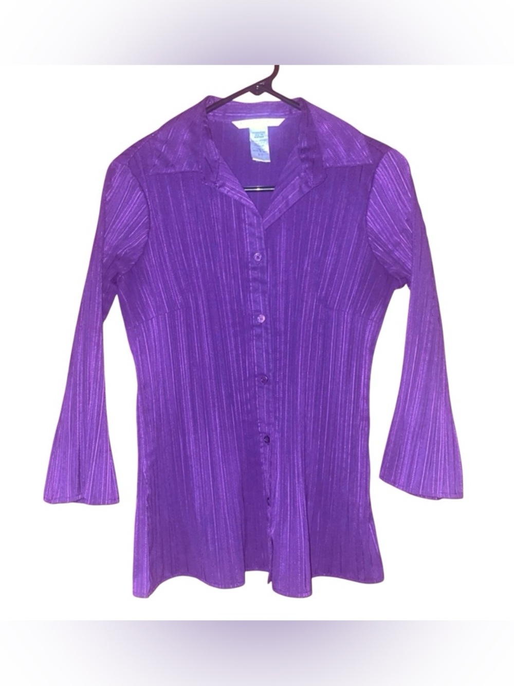 FRED DAVID Stretch Eggplant Purple Button Down Blouse Dressy Office Sz Sm